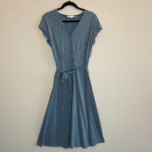 Boden Light Blue Polka Dot Midi Dress Short Sleeve Belted Size 8